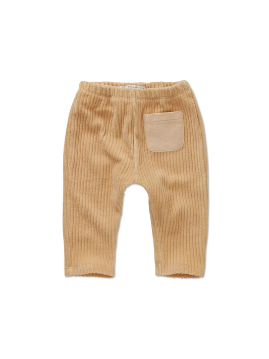 pantalón de bebé beige Terciopelo Canalé de Sproet & Sprout, vista frontal.