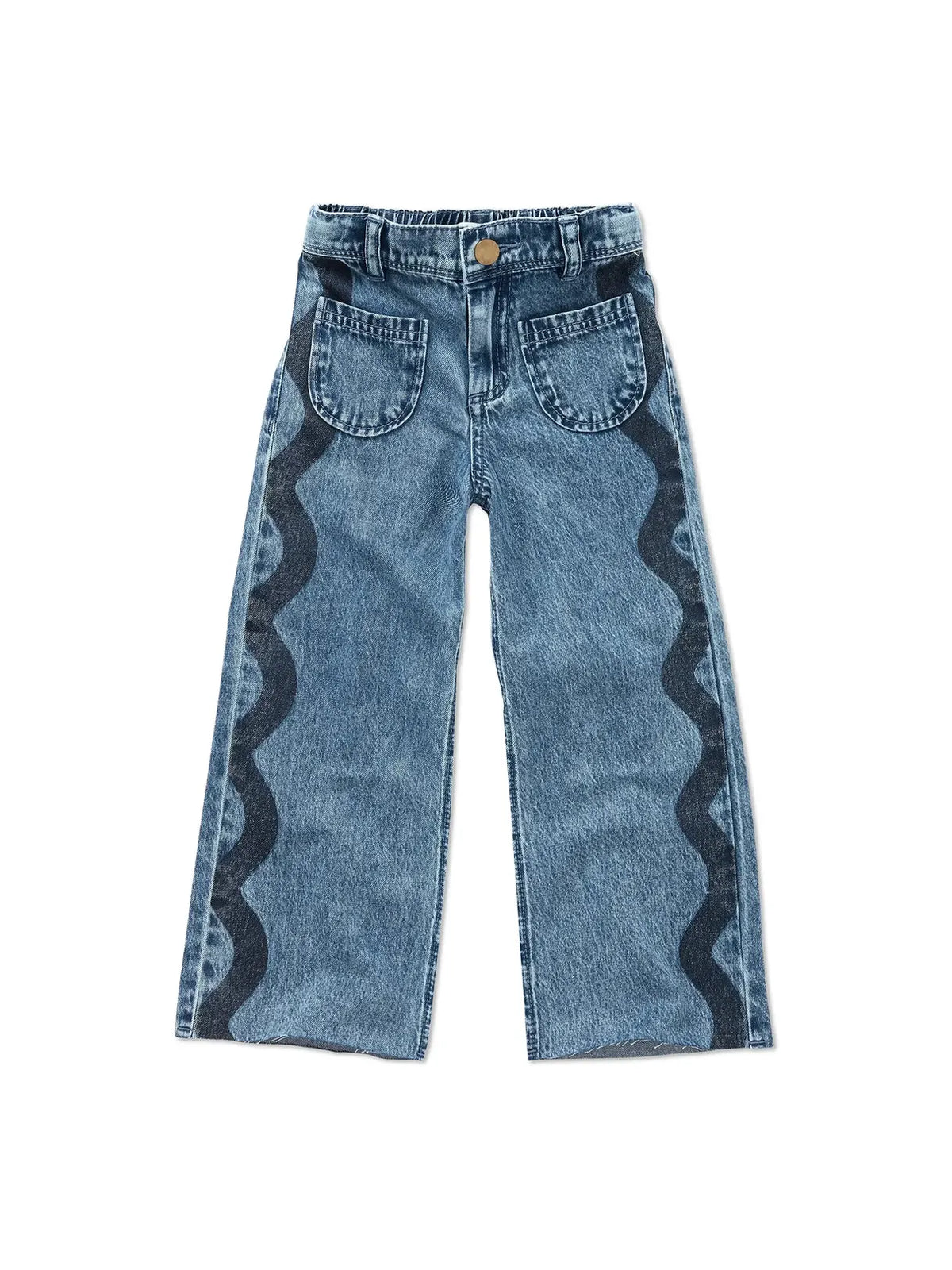 pantalón de niña azul Ondas Vaquero de Sproet & Sprout, vista frontal.