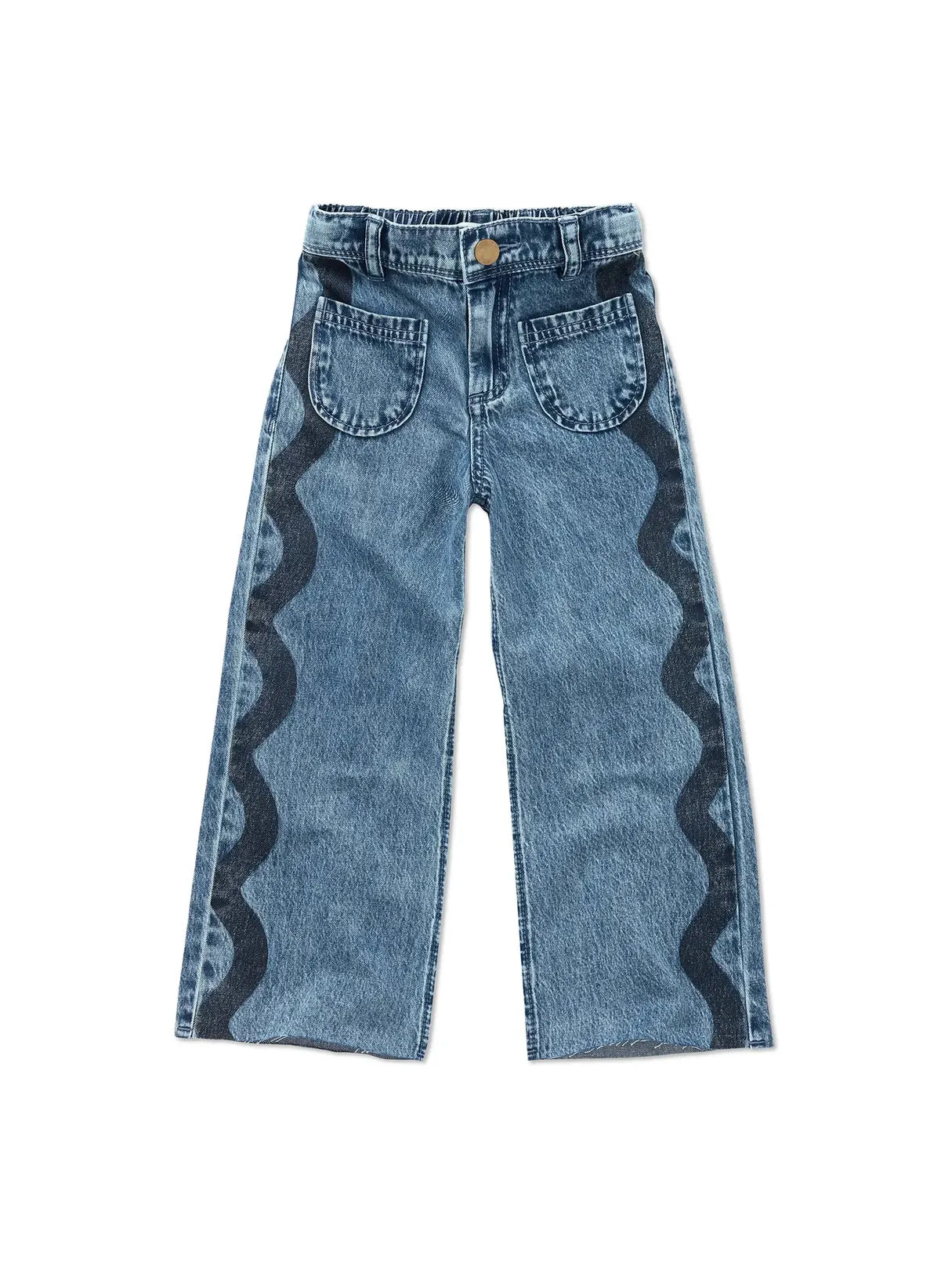 pantalón de niña azul Ondas Vaquero de Sproet & Sprout, vista frontal.