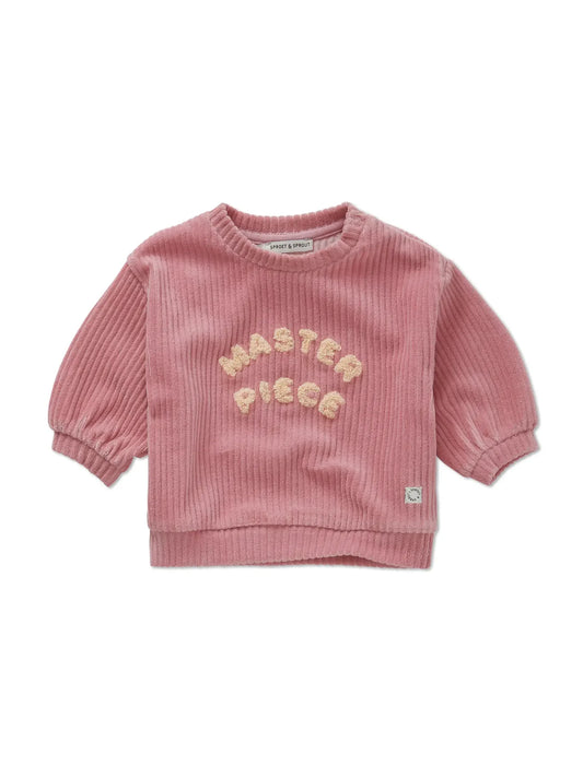 sudadera de bebé rosa empolvado Master Piece de Sproet & Sprout, vista frontal.