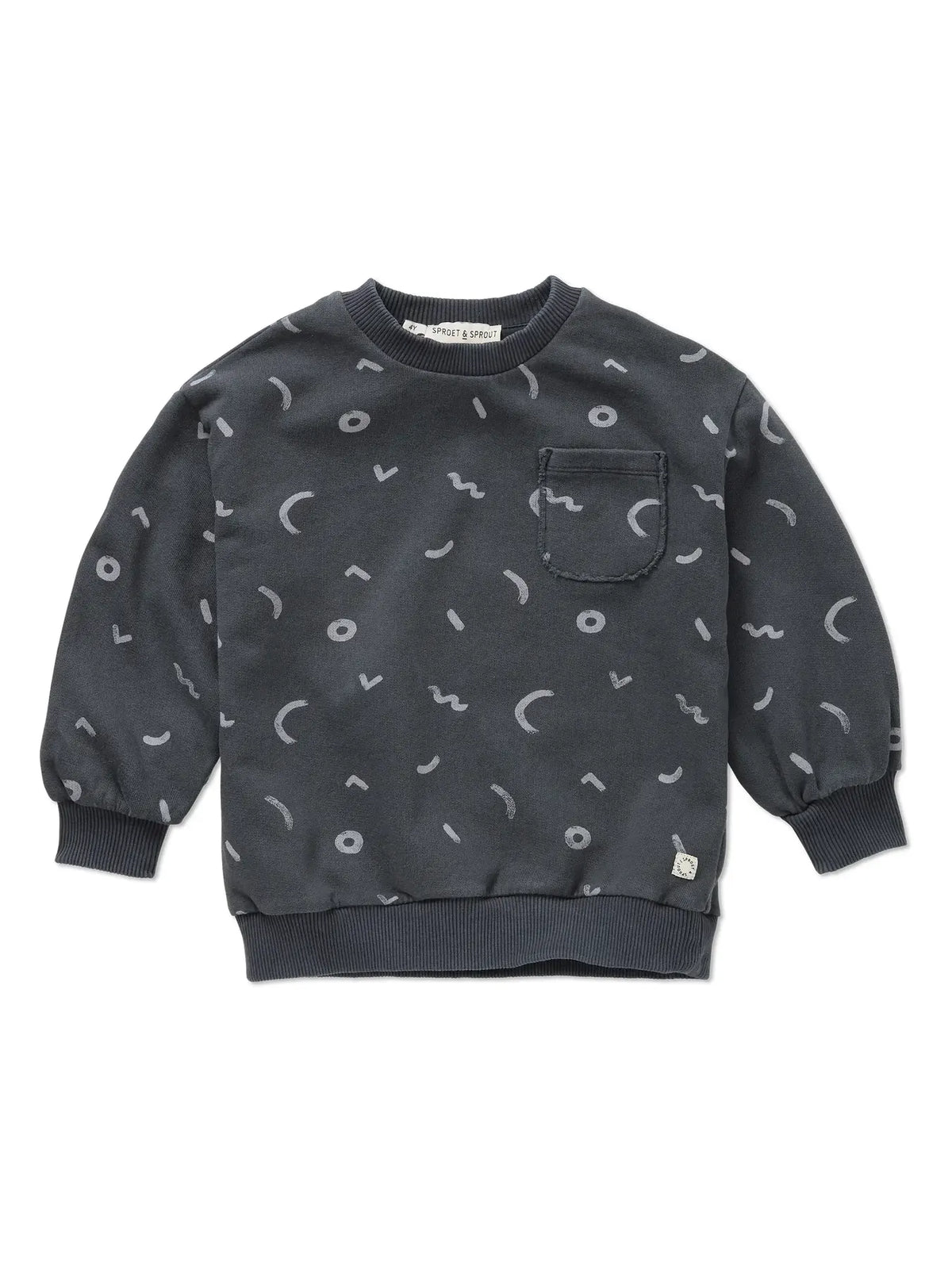 sudadera de niño negro lavado Pinceladas de Sproet & Sprout, vista frontal.