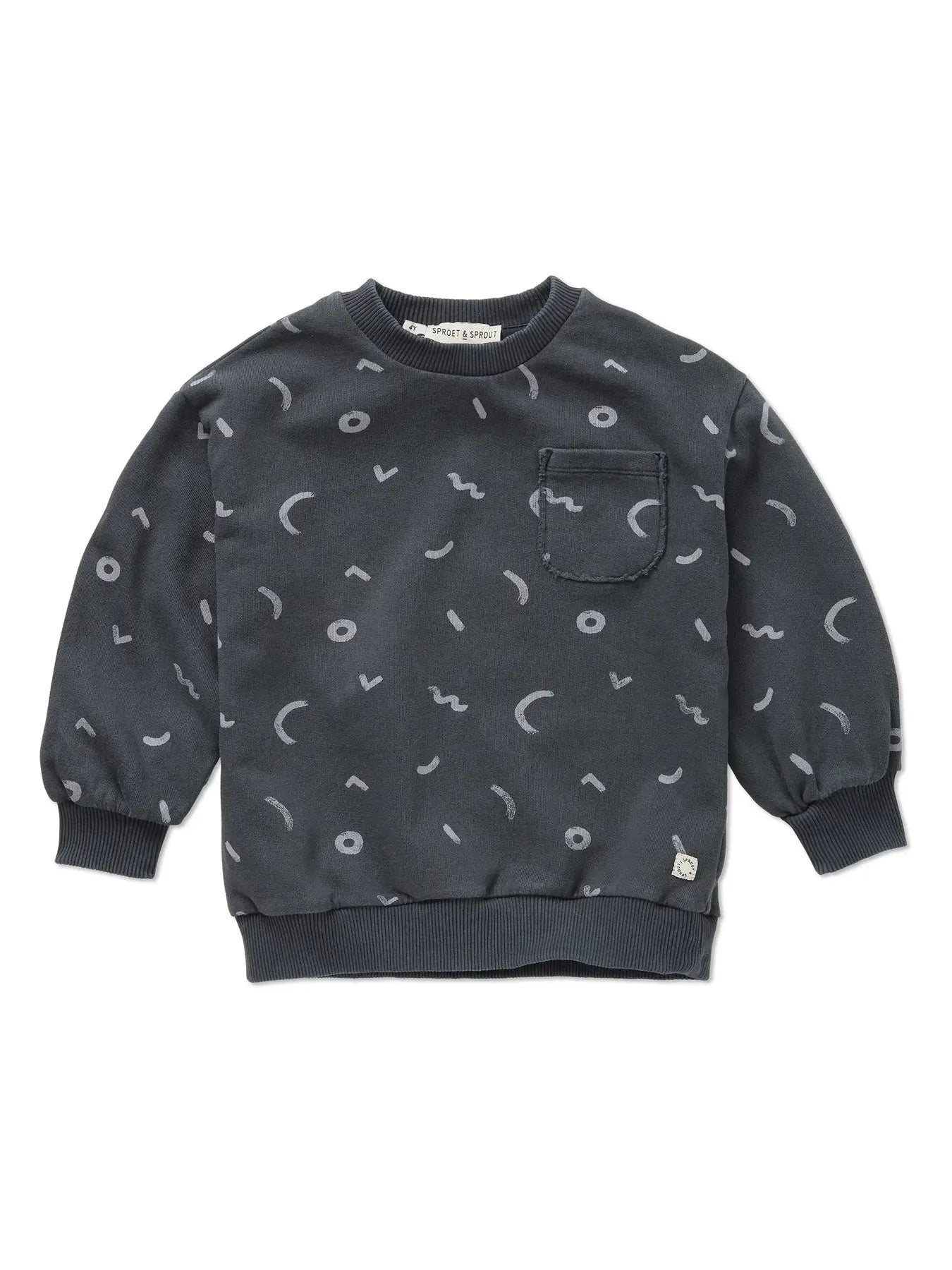 sudadera de niño negro lavado Pinceladas de Sproet & Sprout, vista frontal.
