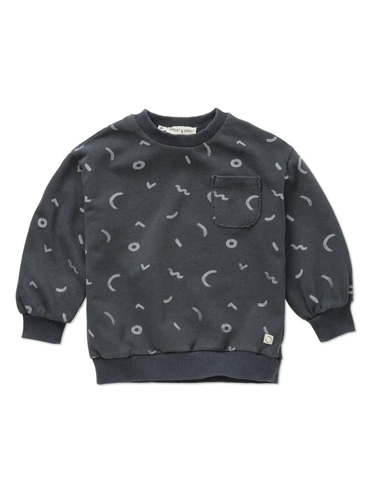 sudadera de niño negro lavado Pinceladas de Sproet & Sprout, vista frontal.