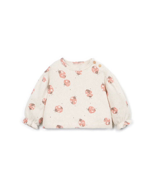 Sudadera Bebé Algodón Cruda Frutas Rosas de Play Up - vista frontal.
