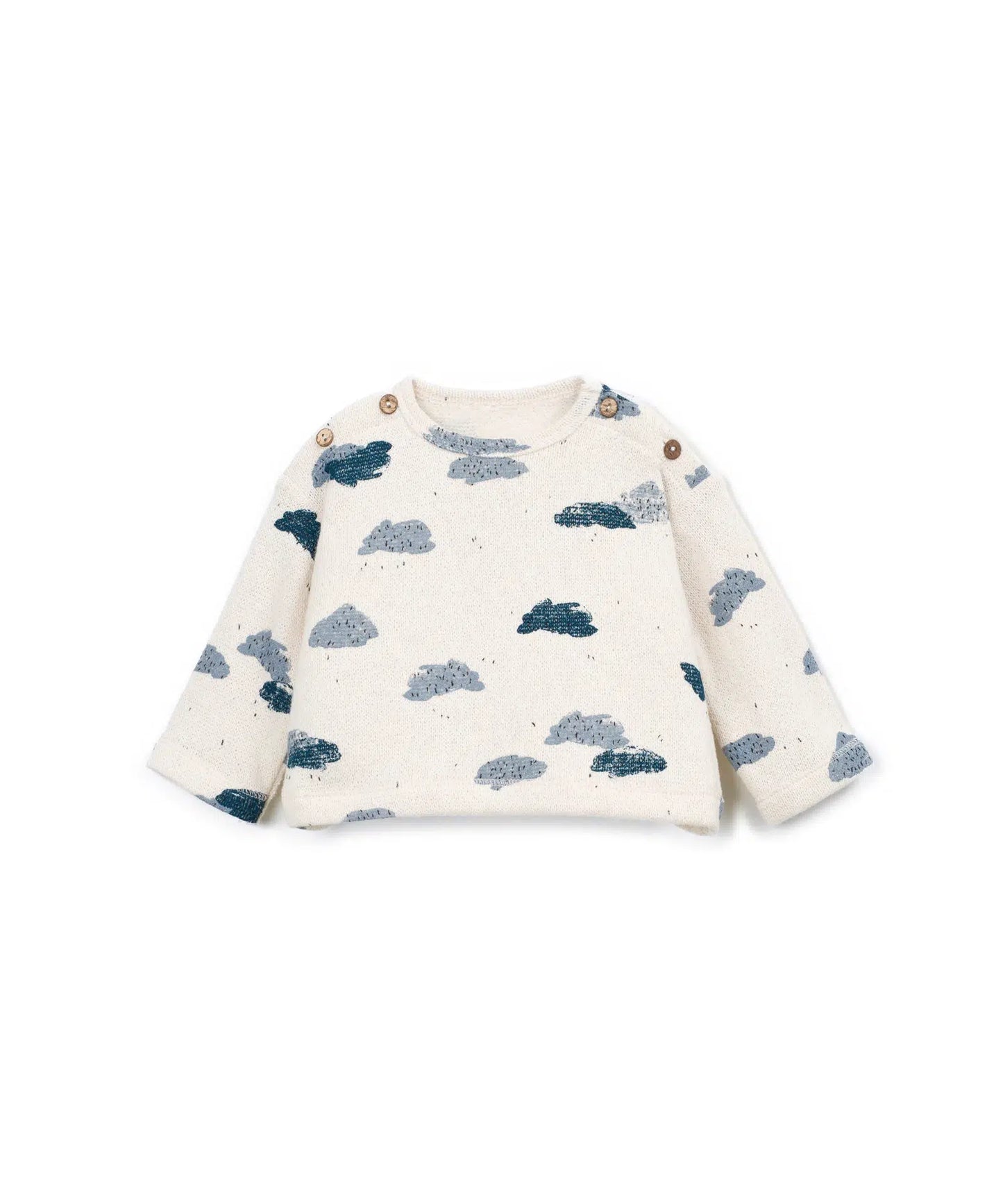 Sudadera Bebé Algodón Cruda Nubes Azules de Play Up - vista frontal.
