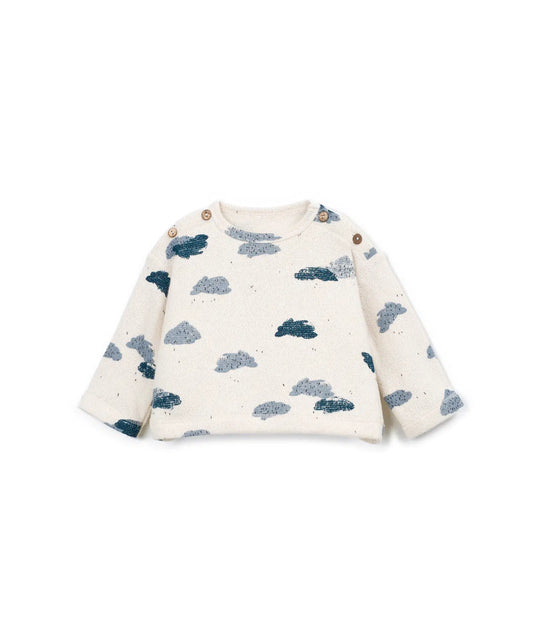 Sudadera Bebé Algodón Cruda Nubes Azules de Play Up - vista frontal.