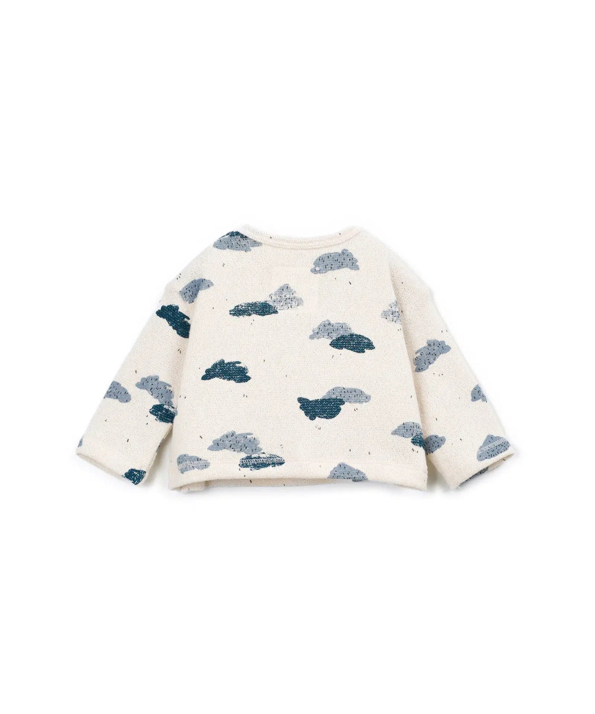 Sudadera Bebé Algodón Cruda Nubes Azules de Play Up - vista trasera.