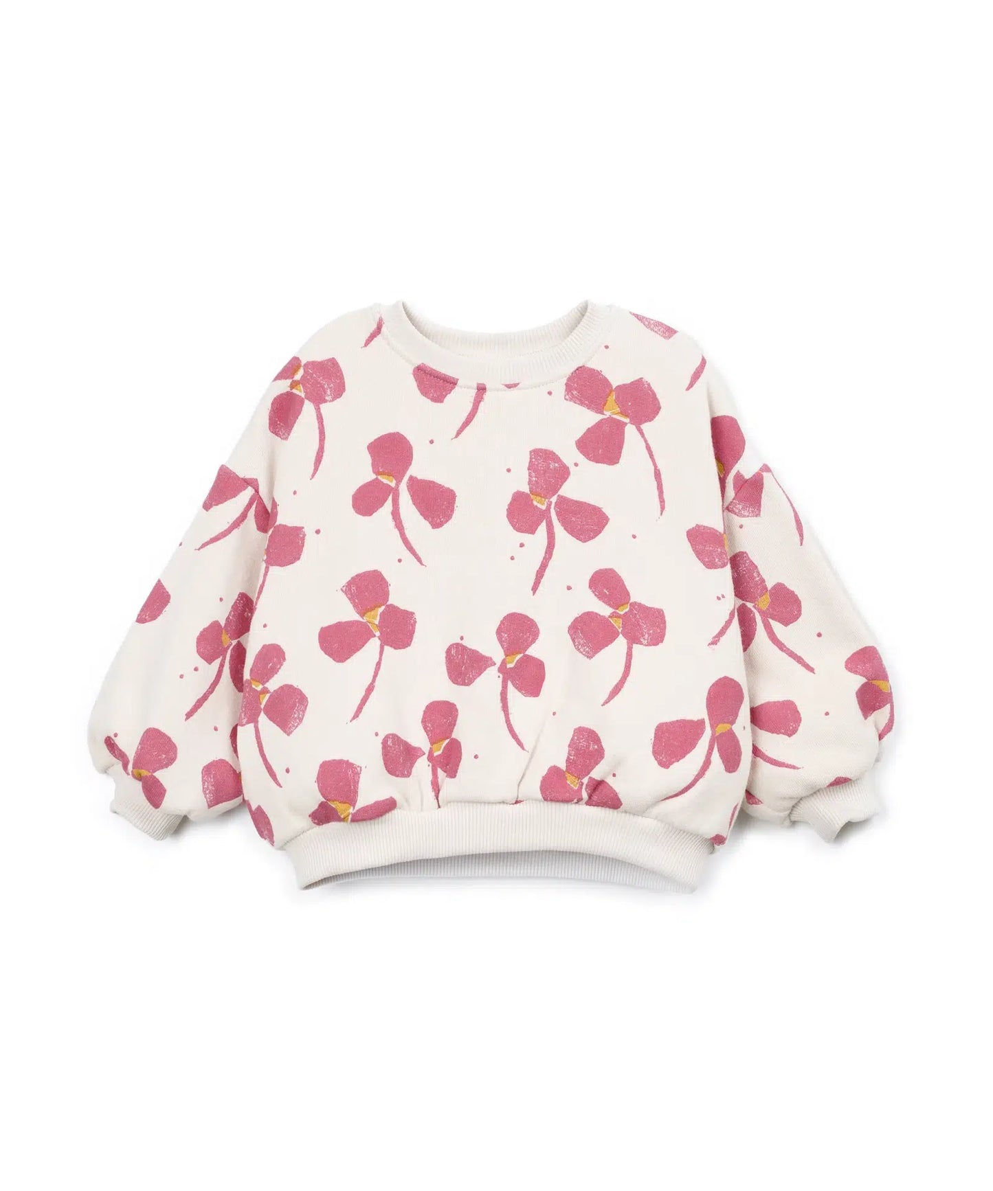 Sudadera Niña Algodón Orgánico Cruda Floral Rosa de Play Up - vista frontal.