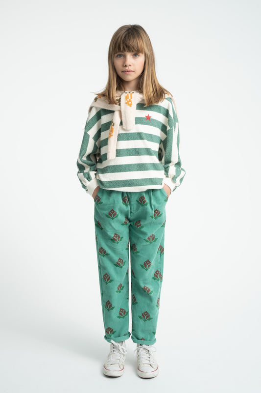 Parte trasera de sudadera de niño crudo y verde con rayas de piupiuchick.