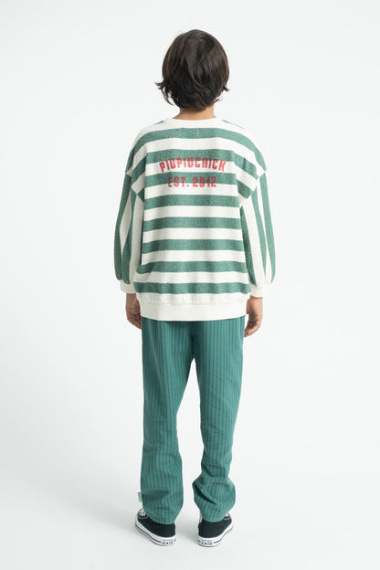 Niño con sudadera de niño crudo y verde con rayas de piupiuchick.