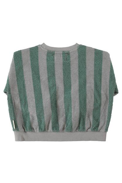 Detalle de sudadera de niño gris y verde con rayas de piupiuchick.