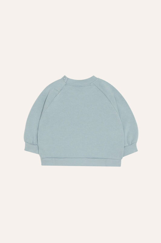 Sudadera de bebé azul claro lisa, vista trasera.