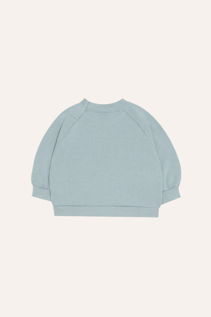Sudadera de bebé azul claro lisa, vista trasera.