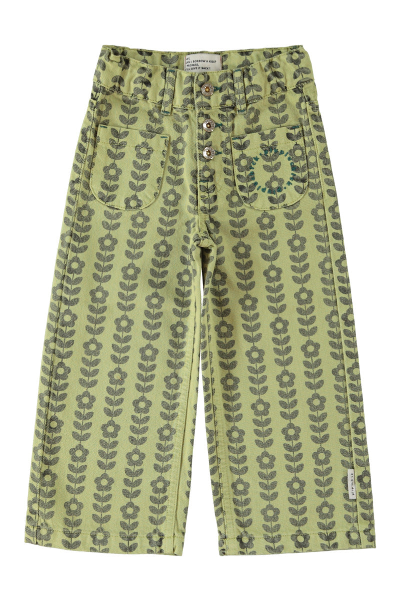 Pantalón Acampanado de niña verde con flores negras de Piupiuchick.