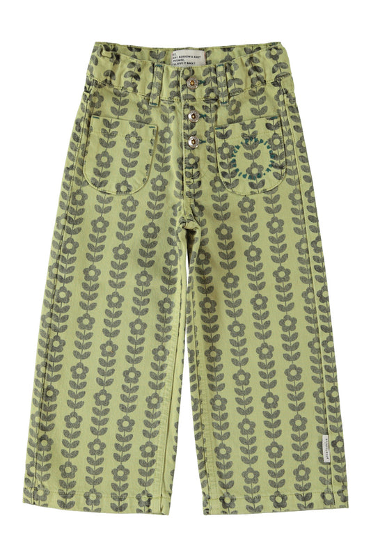 Pantalón Acampanado de niña verde con flores negras de Piupiuchick.