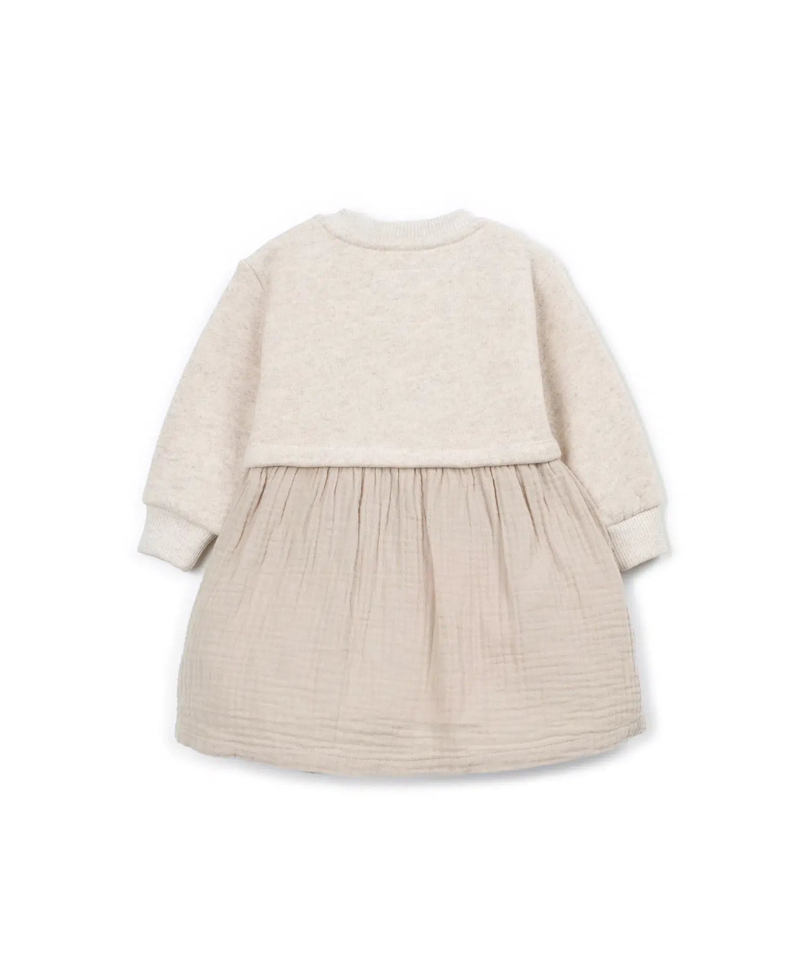 Vestido Bebé Algodón Crudo Falda Fruncida de Play Up - vista trasera.