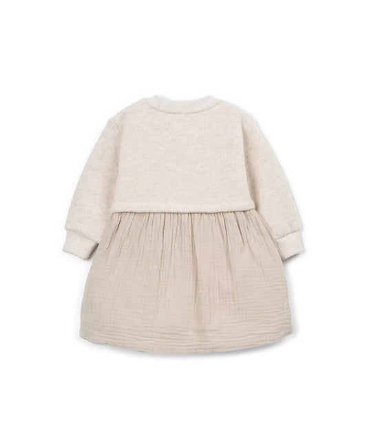 Vestido Bebé Algodón Crudo Falda Fruncida de Play Up - vista trasera.