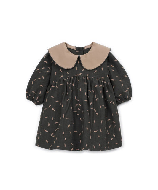 Vestido Bebé Algodón Gris Oscuro Estampado Vegetal de Play Up - vista frontal.